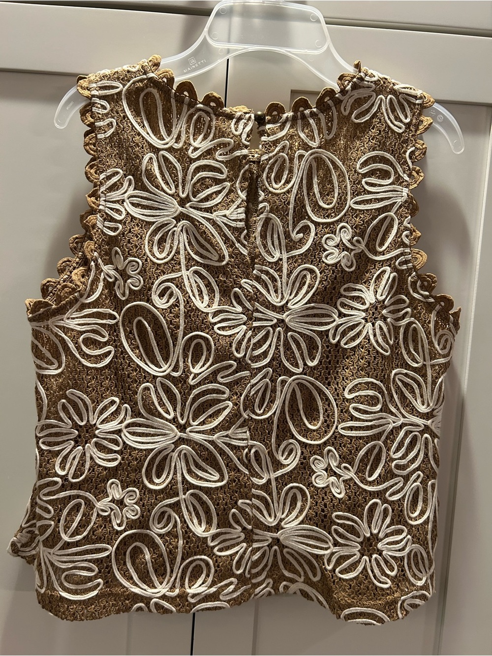 Solitaire Brown Open Stitch Floral Appliqué Sleeveless Top - Picture 2 of 4